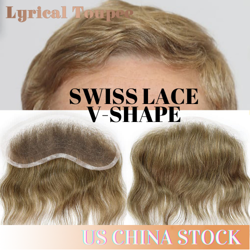 Lyrical Toupee Swiss Lace V-Shaped French Lace Base 18CM x 4CM High Quality Frontal Indian Remy Human Hair For Receding Hairline Front Hair Loss Stock