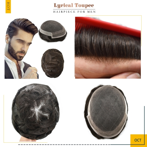Lyrical Toupee OCT FACTORY PRICE Non Surgical Best French Lace Men's Toupee Hair System Undetectable Lace Front Men Hairpiece Polyskin Reinforced