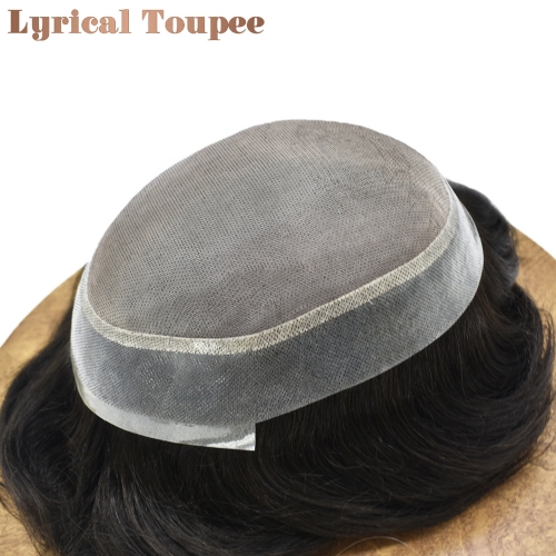 Lyrical Toupee Durable Fine Mono Men's Hair System TS-1,Slight Wave Mono Net Men's Toupee,Clear Poly Skin Tape Attached Hair Replacement Unit