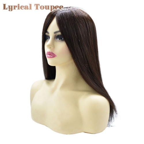 Lyrical Toupee: Custom Made Women Topper Natural Crown Hand Tied Hairpiece for Women Long Human Hair Clear Poly with Lace Hair Topper for Women