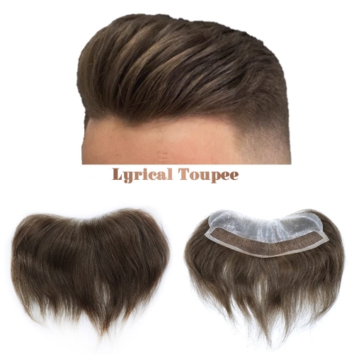 Lyrical Toupee Swiss Lace with PU V-Shaped French Lace Base 18CM x 4CM High Quality Frontal Indian Remy Human Hair For Receding Hairline Front Hair Lo