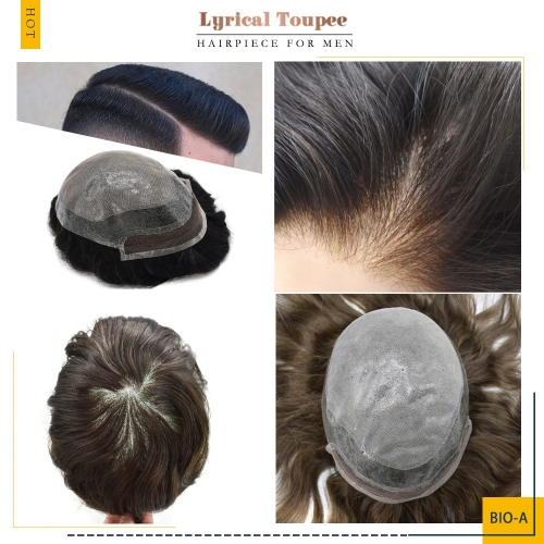 LYRICAL TOUPEE Non Surgical Hair Replacement System For Men French Lace Shop Mens Hairpiece Bleached Invisible Knots Toupee For Men PU Skin Toupee