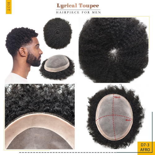 LYRICAL TOUPEE Hair Replacement Systems Fine Mono Toupee For Black Mens Hair Piece Poly Skin Around Human Hair Kinky Curly Non Surgical