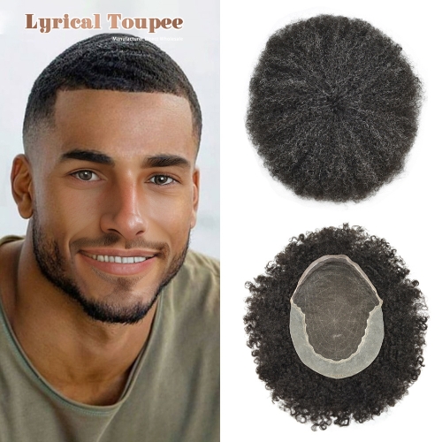 LyricalHair Toupee Best Selling in North America Afro Curly Toupee for Men Lace Front Human Hair Black African American Hairpieces For Black Men Hair