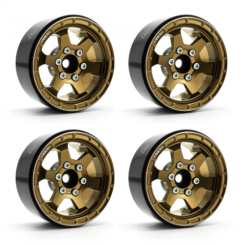 TREAL 1.9" Aluminum Beadlock Wheels (4) Scale-Look Concave Six Spoke Rim Crawler Wheels for 1/10 RC Trucks-Type H