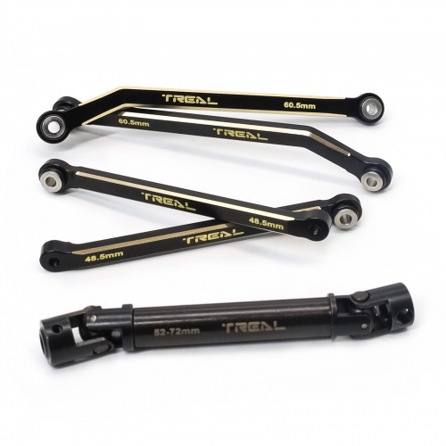 TREAL Brass Extended Rear Suspension Links Kit (+12mm) & Rear Center Drive Shaft Stretch Kit for FMS FCX24