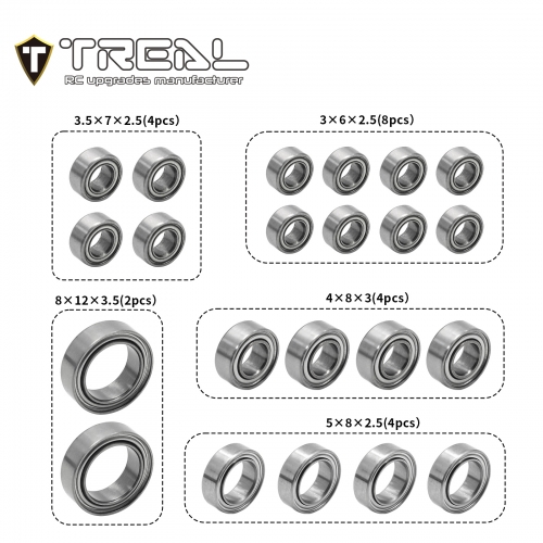 TREAL Steel Complete Bearings Set (22pcs) Upgrades for 1/18 TRX4M