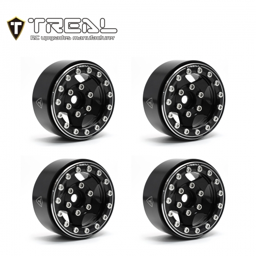 TREAL 1.55'' Beadlock Wheels (4P) Aluminum CNC Machined 5-Star Wheels for 1/10 RC Crawler Car -Type B