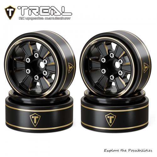 TREAL 1.0"  Brass Beadlock Wheels Rims(4P-Set) Black for 1/24 Scale Crawler Axial SCX24 -Type B