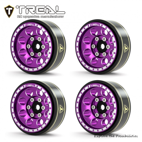 Treal 1.0 Beadlock Wheels(4P-Set) for Axial SCX24 1/24 Crawler Brass Ring Weighted 27.3g-Type A