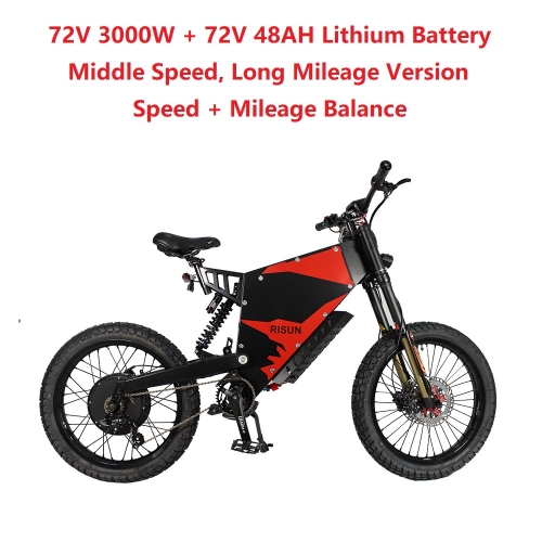 EU/USA Duty Free Off-Road RisunMotor 72V 3000W 60A FC-1 Stealth Bomber eBike Electric Bicycle With Bicycle or Motorcycle Seat