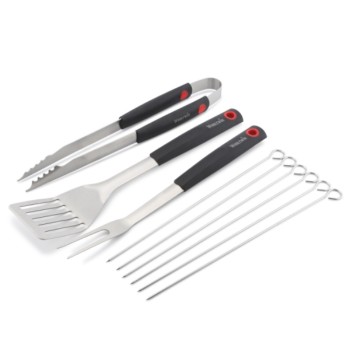 Soft touch handle 9pcs BBQ tool set with BBQ skewers