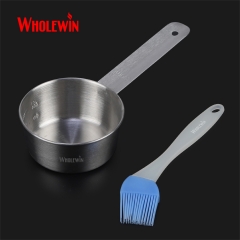 2 PCS Set BBQ Stainless Steel Sauce Oil Basting Bowl Silicone Brush for Grill BBQ Accessories