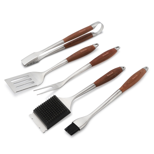Set of 5 BBQ Tool With Elegant Wooden Handle