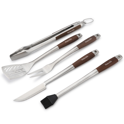 Wooden Texture Handle Stainless Steel Barbecue Tools Set