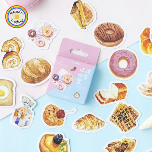 YWJL177 Bread Doughnut Breakfast Series 46pcs in Box packing Cute Kawaii Office School Girl Student Hand Account DIY Cartoon Washi Paper Stickers