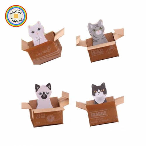 JHYL090 4 Designs Cartoon Novelty Cat in Box Animals Girl Kawaii Cute Index N Times Post-it Sticky Message Notes