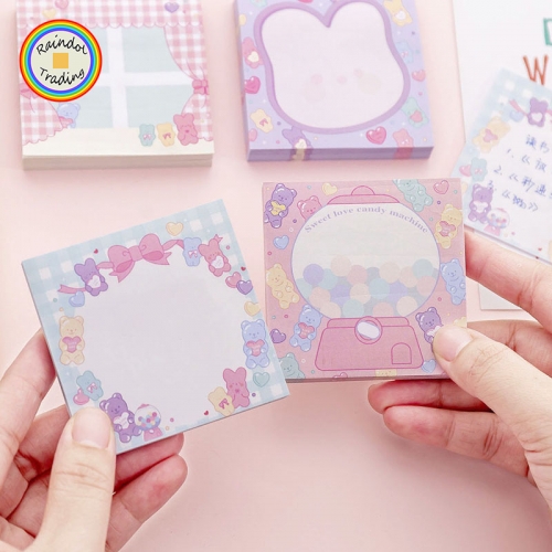 YWXK100 4 Designs Cartoon Novelty Girl Kawaii Cute Squared Frame Sweet Candy N Times Post-it Sticky Memorandum Message Notes