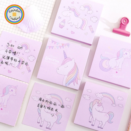 YWXK132 4 Designs Cartoon Novelty Girl Kawaii Cute Pink Squared Unicorn N Times Post-it Sticky Memorandum Message Notes