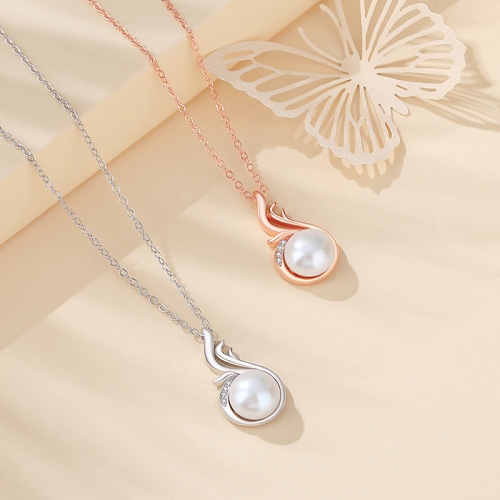 HFML001 Phoenix Tail Pearl Necklace Rose Gold Sterling 925 Silver Chain Necklace