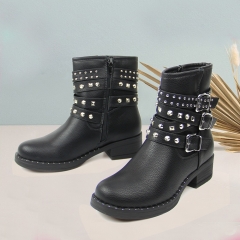 2020 stylish pu winter flat boots and shoes with buckle straps for women and ladies