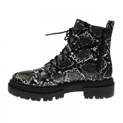 ew women chunky lace up Boots Platform Boots in snake pattern PU