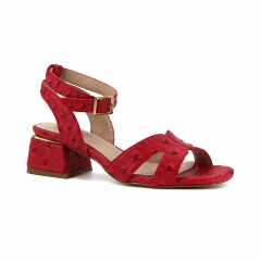 wholesale custom ladies women comfort square heels slides slippers sandals lizard upper metal heel