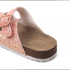 cheap fashion pink shinny glitter flat beach wedge casual kids sandals slippers shoes for girls