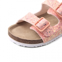 cheap fashion pink shinny glitter flat beach wedge casual kids sandals slippers shoes for girls