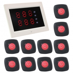 Wireless Calling System Restaurant Pager System Caregiver Pager for Patient Nurse Alert with 1 Number Display and 10 Waterproof Call Buttons for Elderly Clinic Nursing Center Hospital