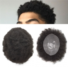 Afro Toupee Full Poly Kinky Curly Human Hairpieces Papy Black Men Hair System Afro Wavy African American wig