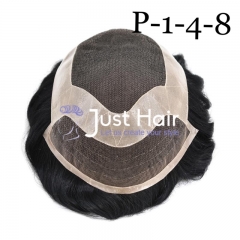 Just Hair Piece P1-4-8 Human Hair Men's Toupee Hair Replacement System Lace Poly Skin Wigs
