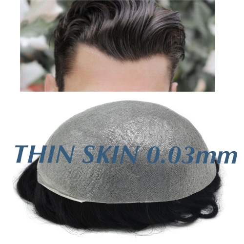 Men's Toupee 0.03mm Ultra Thin Skin Transparent Poly Hairpiece