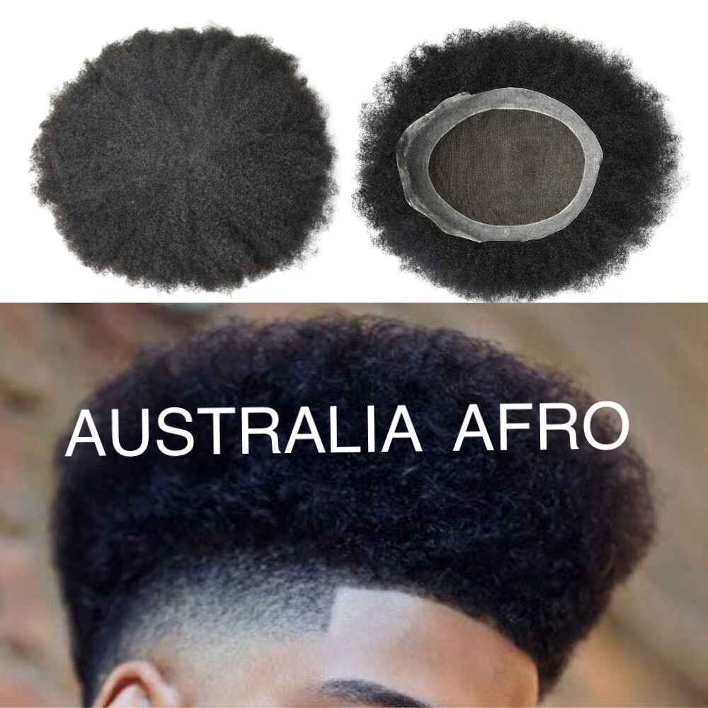 Just Hair Piece Australia Afro Curly Mens Toupee Lace PU African American Human Hair System for Black Men