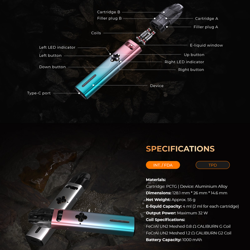 Uwell Caliburn Explorer Pod System Kit 32W 1000mAh Dual Coil