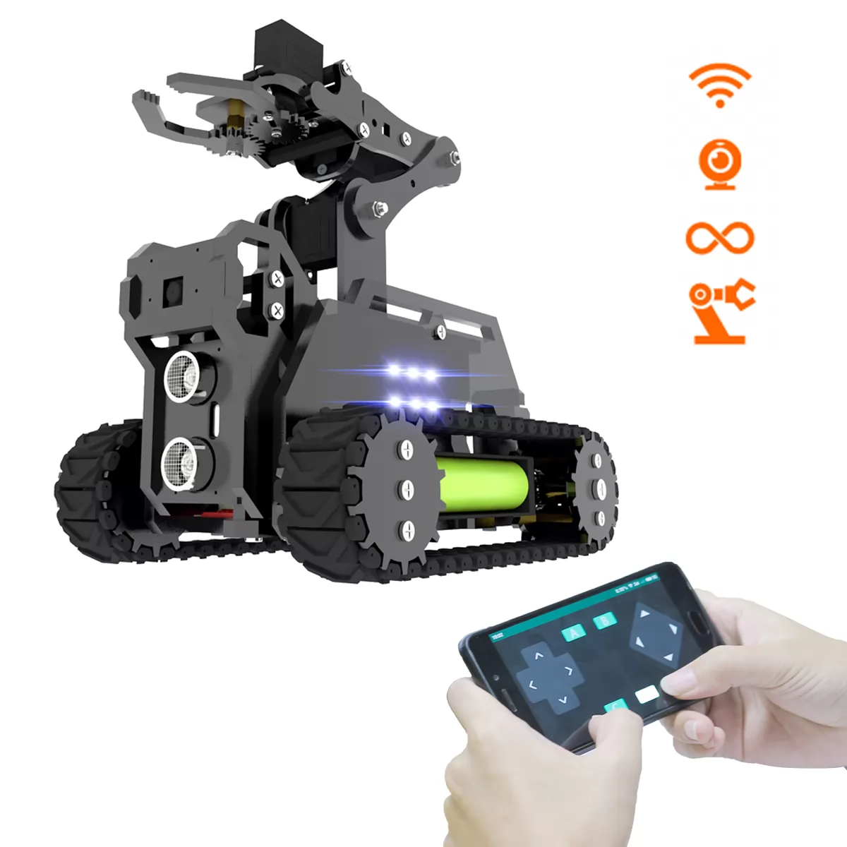 Adeept RaspTank WiFi Wireless Smart Robot Car Kit for Raspberry Pi 4/3B, with 4-DOF Robotic Arm, OpenCV Target Tracking