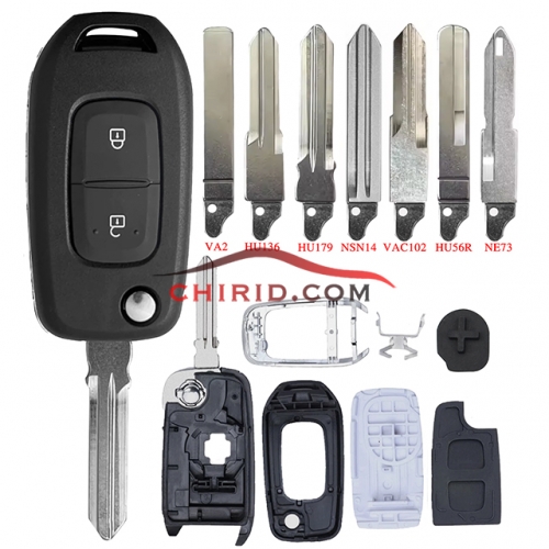 Renault 2 button flip remote key blank with 7 types blade, please choose which blade do you need?