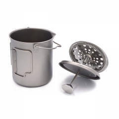 French Coffee Mug 750ml Single Wall Titanium Mug with Stainless Steel Filter for Outdoor Camping