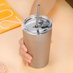 Beer Tumblers Double Wall Vacuum Insulated Metal Cups Titanium Beer Mug Plastic Lids With Slider