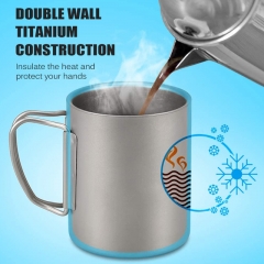 OEM Ultralight Mug Drinking Cup Double Walled Titanium Cup With Folding Handle