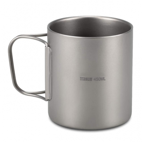 OEM Ultralight Mug Drinking Cup Double Walled Titanium Cup With Folding Handle