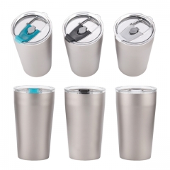 Beer Tumblers Double Wall Vacuum Insulated Metal Cups Titanium Beer Mug Plastic Lids With Slider