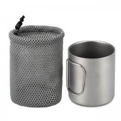 OEM Ultralight Mug Drinking Cup Double Walled Titanium Cup With Folding Handle