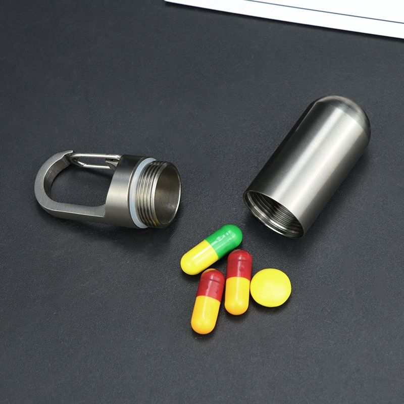 JXT Wholesale Keychain Pill Holder Case for Pure Titanium Capsule Waterproof Travel Pill Box for Outdoor Camping