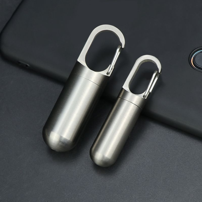 JXT Wholesale Keychain Pill Holder Case for Pure Titanium Capsule Waterproof Travel Pill Box for Outdoor Camping