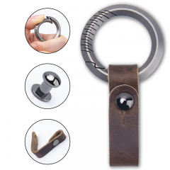 JXT Leather Belt Key Organizer Quick Release Carabiner Titanium Keychain Clip EDC with Leather