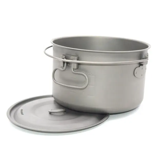 1300ml two people suit outdoor cookset camping hanging titanium soup pot with bail handle