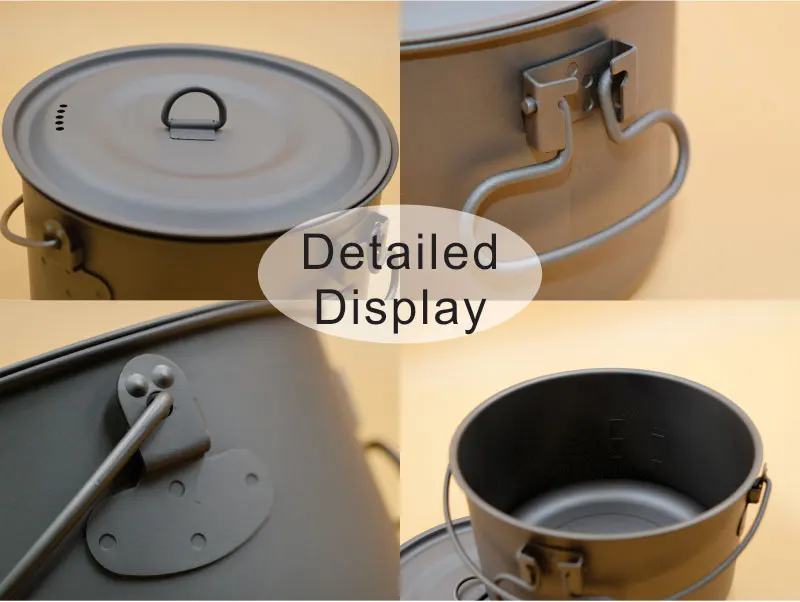 1300ml two people suit outdoor cookset camping hanging titanium soup pot with bail handle