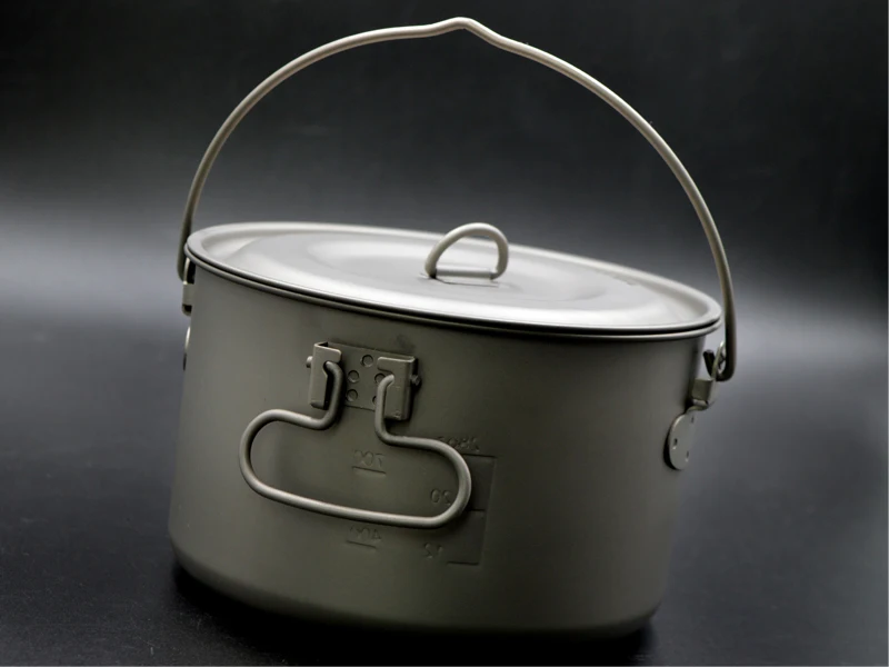 1300ml two people suit outdoor cookset camping hanging titanium soup pot with bail handle