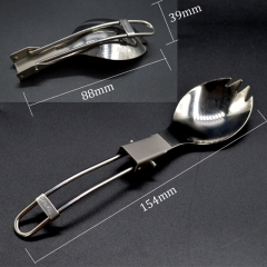 Picnic 2 in 1Pure long handle Foldable Metal Titanium Spoon Spork with Polished Bowl